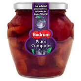 Experience the fruity delight in every jar with Bodrum Plum Compote, 560g, complete with a label that proudly states "no added preservatives, colors, or sweeteners.
